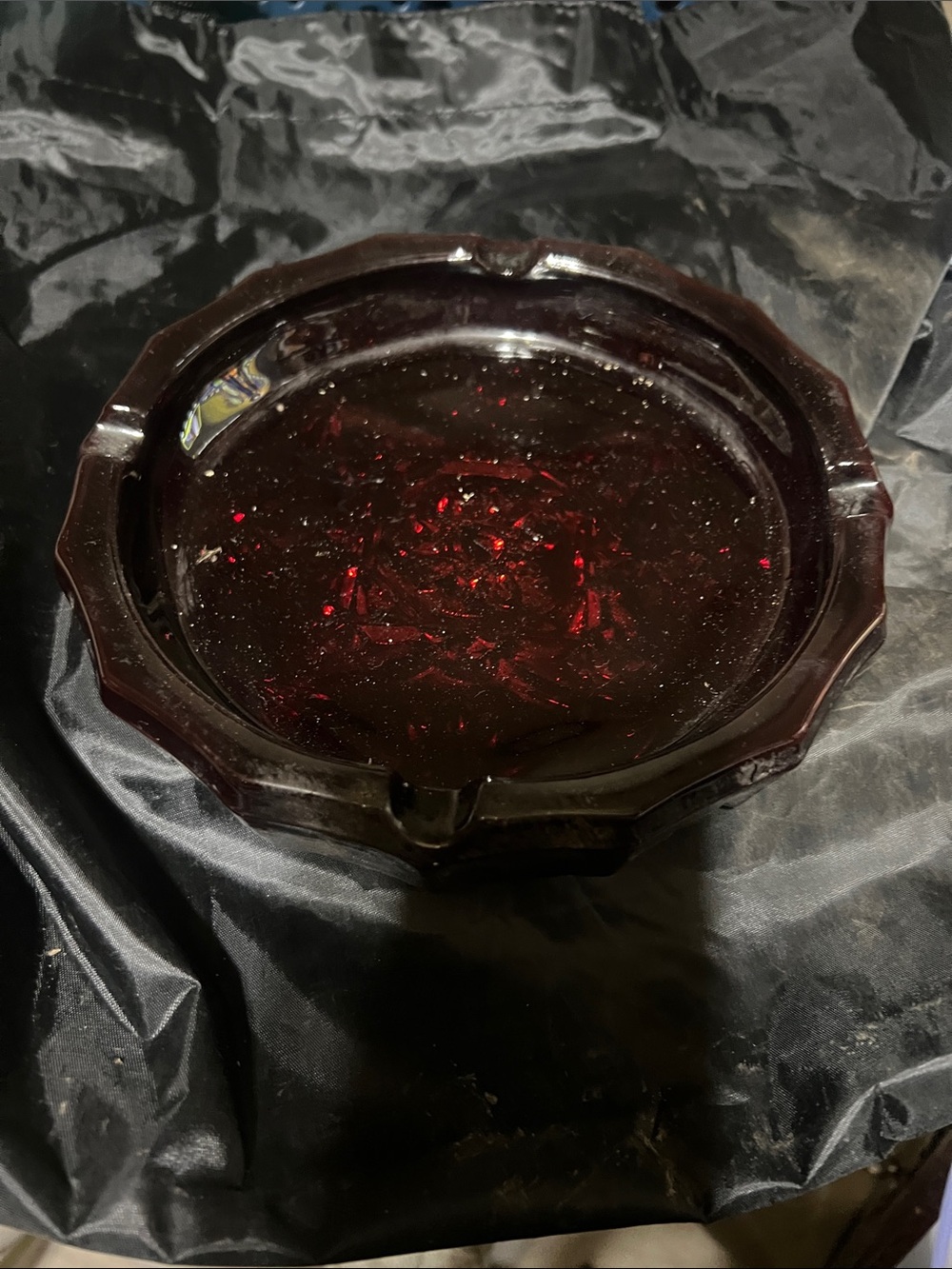 Vintage Dark Red Glass Ashtray